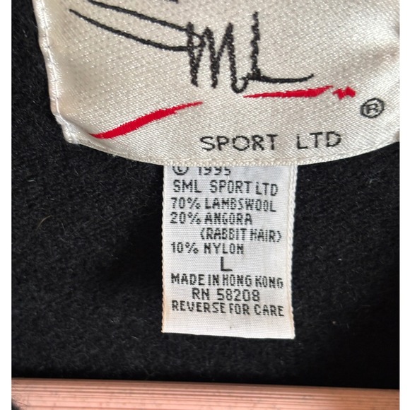 Vintage SML Sport Ltd Black Beaded Cardigan Sweater Collar Sz L Lambswool Angora - Picture 4 of 8